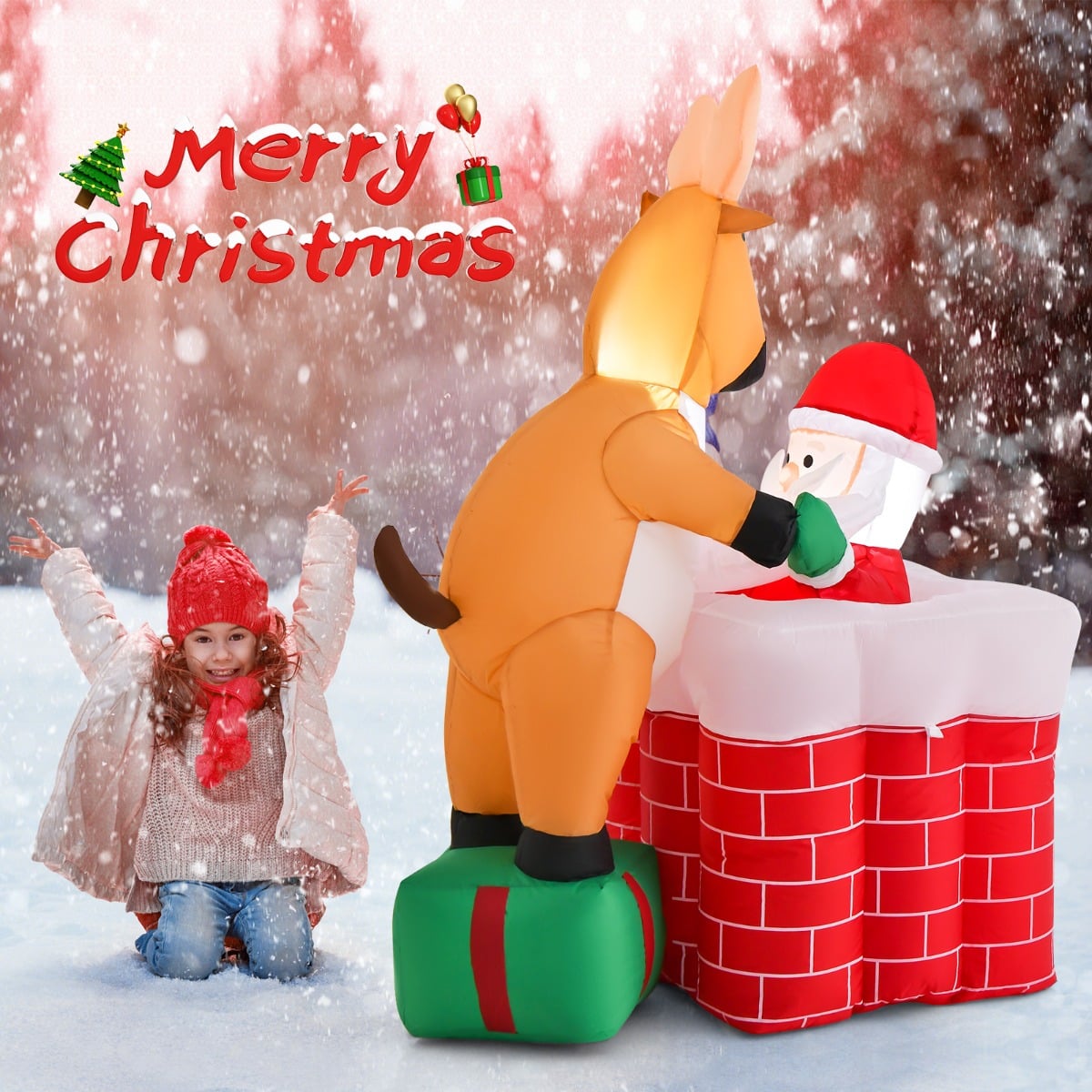 155cm Inflatable Liftable Santa Claus Climbing Chimney
