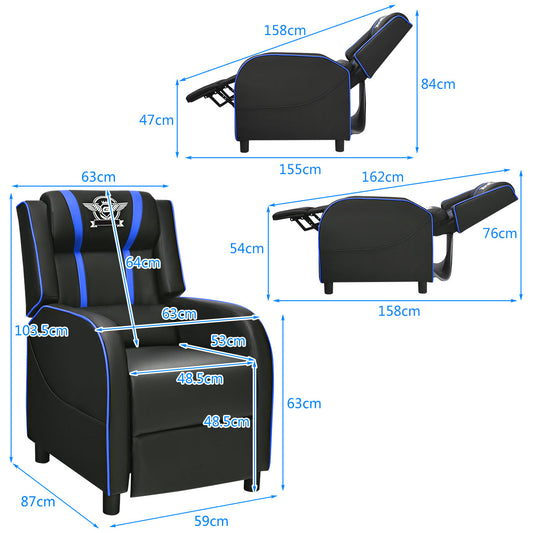 Recliner gaming chair with lumbar cushion