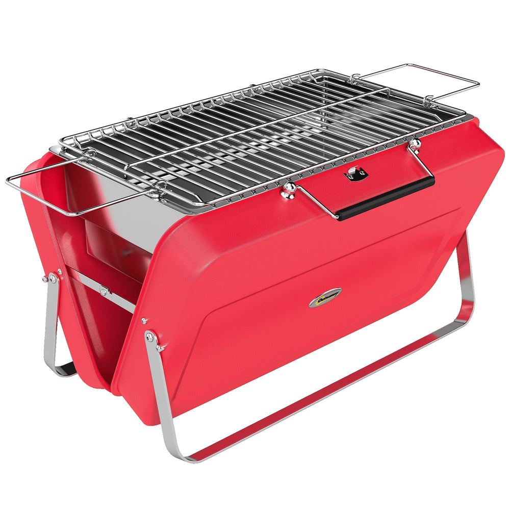 Outsunny Portable Mini Charcoal Barbecue Grill with Suitcase Shell, Outdoor Folding Tabletop BBQ Grill, Red