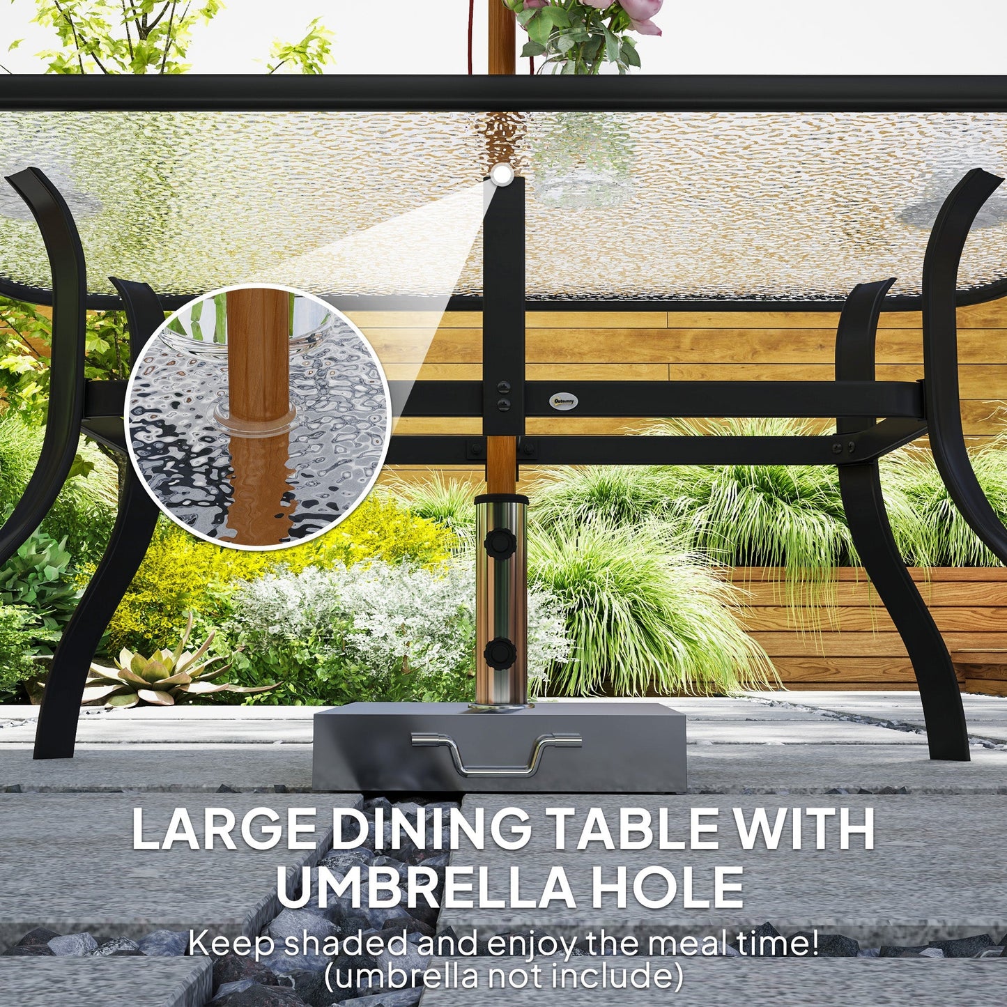 Outsunny Seven-Piece Garden Dining Set with Cushions - Black