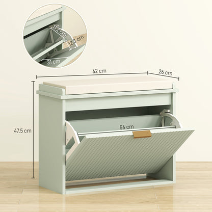 HOMCOM Elegant Six Shoe Bench, with Top Seat - Green