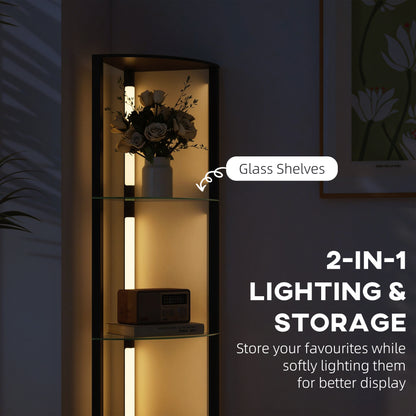 HOMCOM LED Floor Lamp with Shelves, Dimmable Standing Lamp with Foot Switch for Living Room, Bedroom, Black