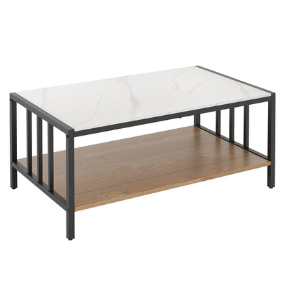 Rectangular Center Table with Sintered Stone Tabletop-White
