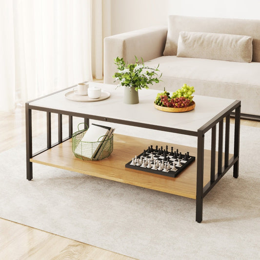 Rectangular Center Table with Sintered Stone Tabletop-White