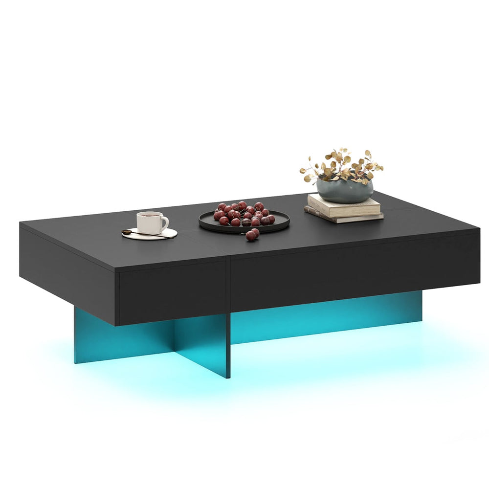 Coffee Table High-Gloss Accent Table with 3 Storage Drawers-Black