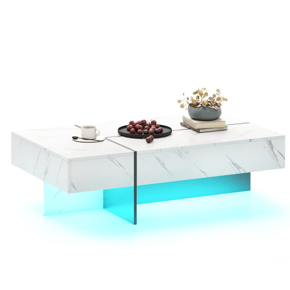 Coffee Table High-Gloss Accent Table with 3 Storage Drawers-White