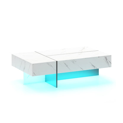Coffee Table High-Gloss Accent Table with 3 Storage Drawers-White