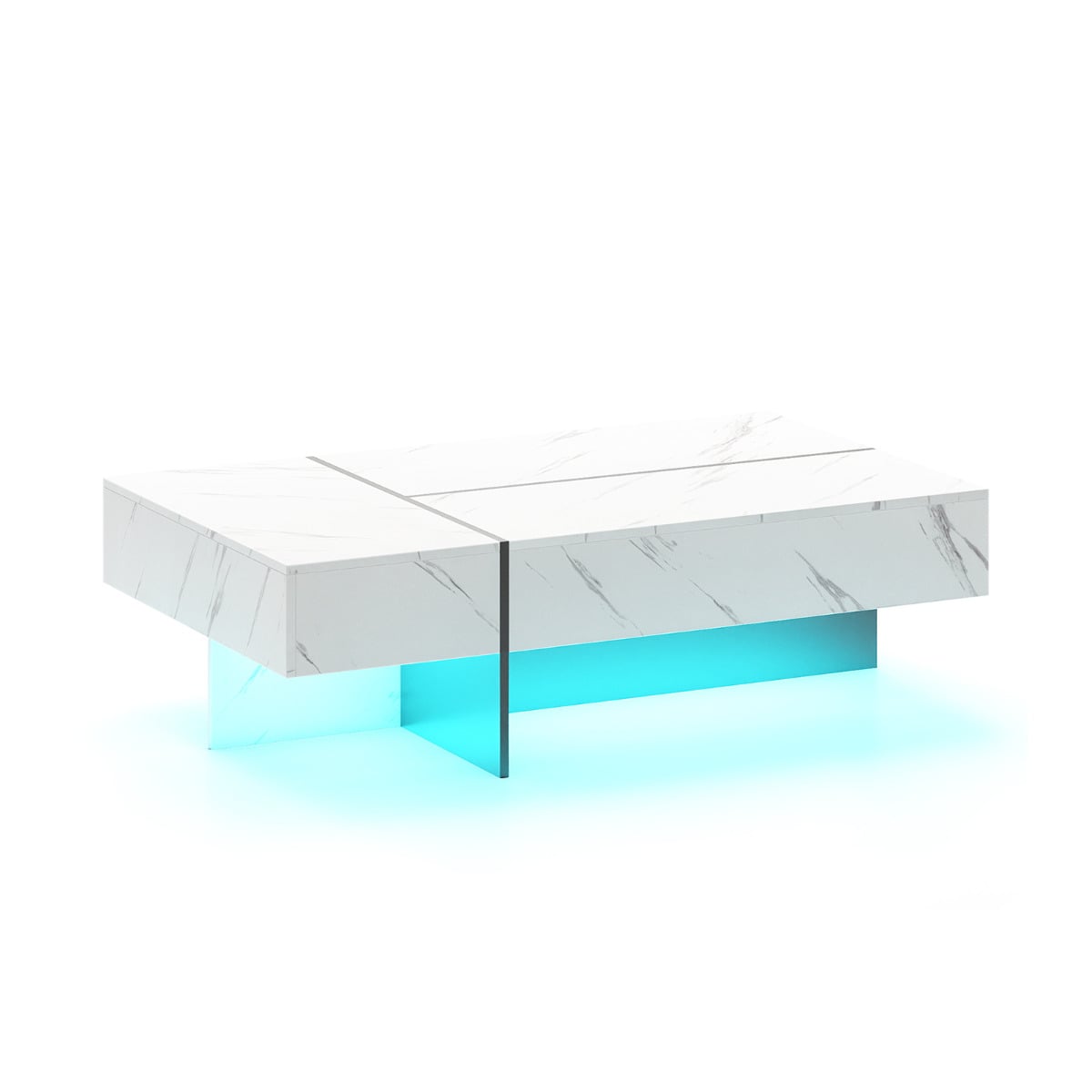 Coffee Table High-Gloss Accent Table with 3 Storage Drawers-White