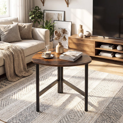 Coffee Table Triangle Center Table with Metal Legs Industrial Accent Sofa Table-Rustic Brown