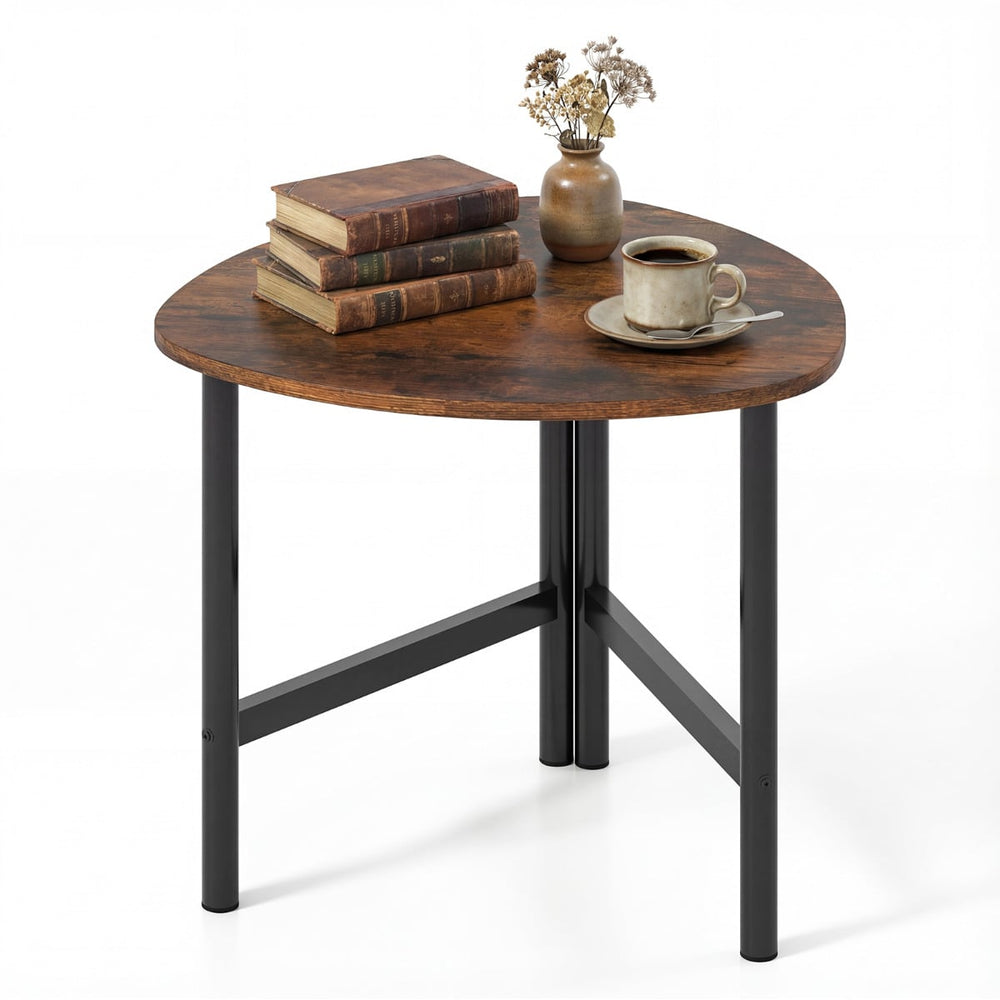 Coffee Table Triangle Center Table with Metal Legs Industrial Accent Sofa Table-Rustic Brown