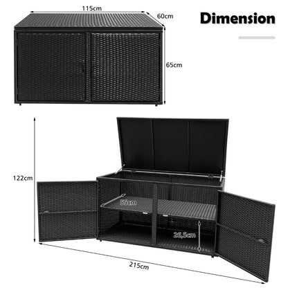 330L 2-Tier Outdoor PE Wicker Storage Box with Lid and Front Doors-Black