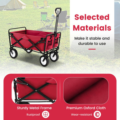 eavy Duty Camping Garden Cart with Adjustable Handle and Drink Holders-Red