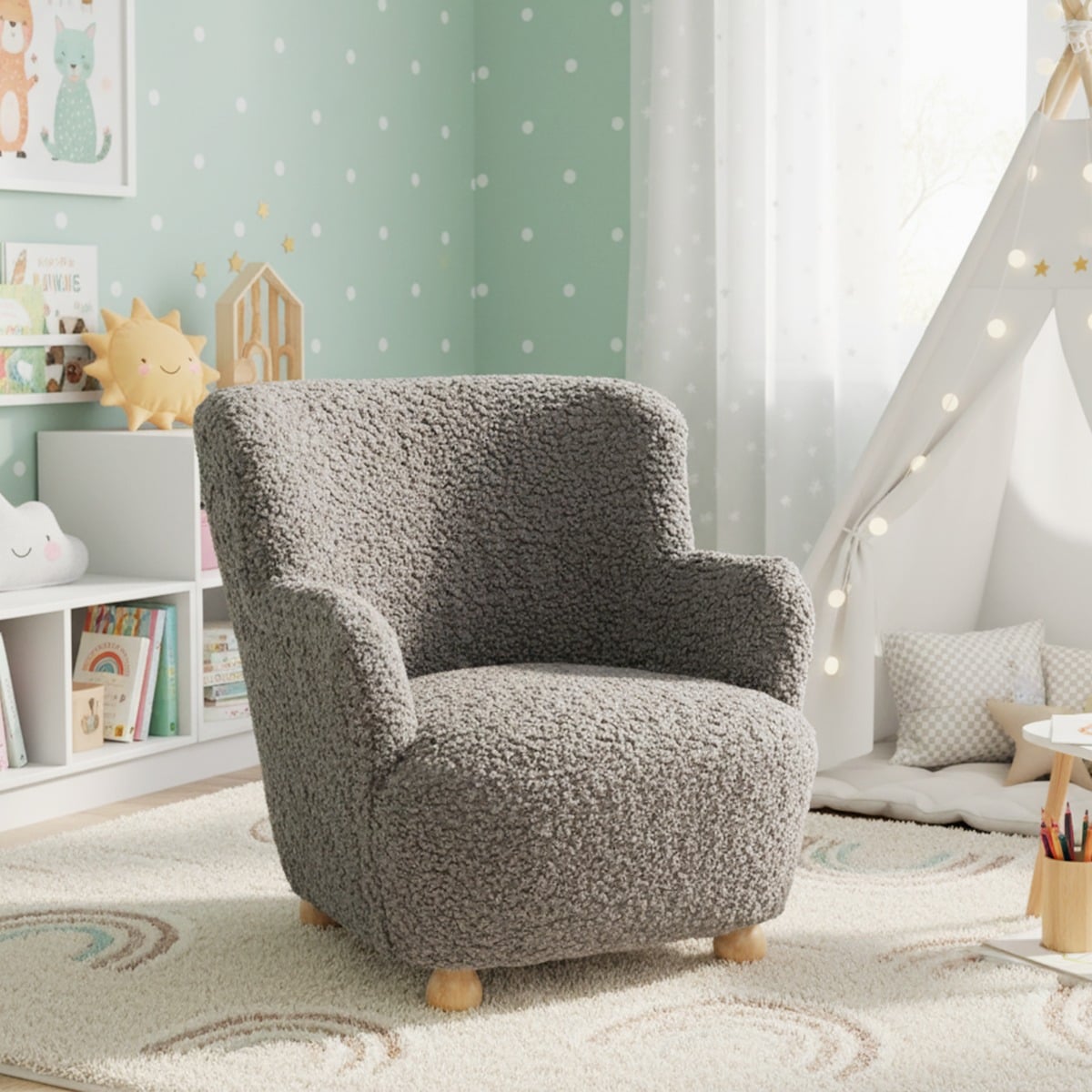 Comfy Toddler Armchair with Solid Rubber Wood Legs-Grey