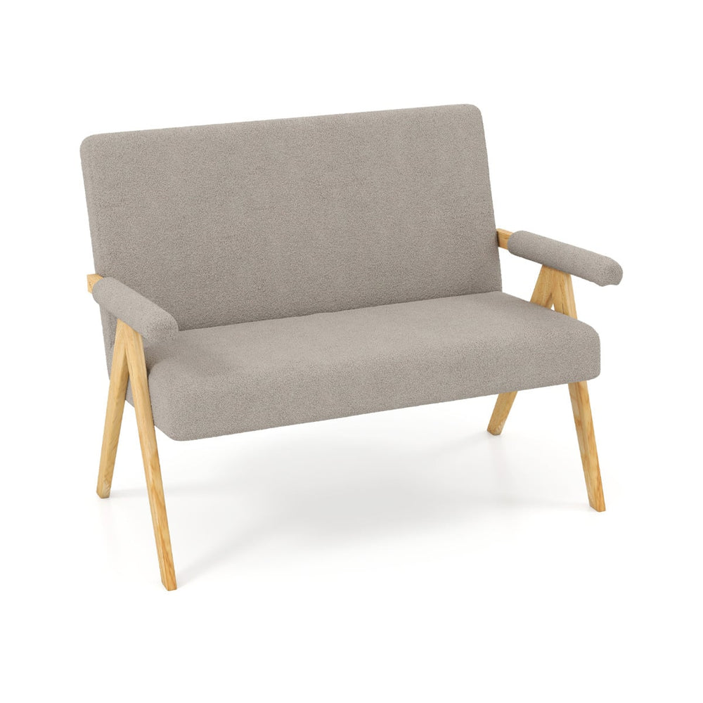 Comfy Upholstered Sherpa Couch with Armrests and Wooden Legs-Grey