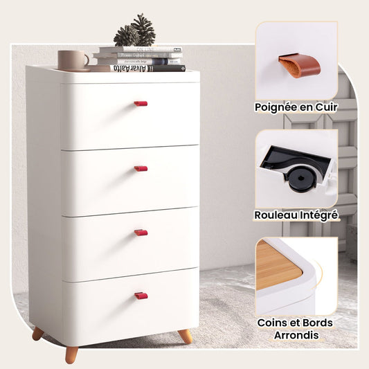 4-Drawer Dresser with Removable Organizer Tray and Solid Wood Legs-White