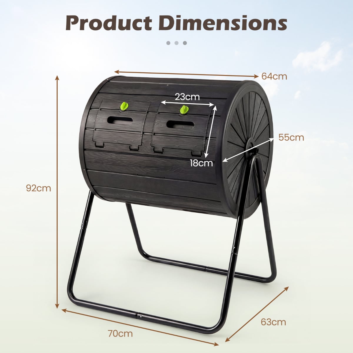 142  Large Outdoor Compost Tumbler with Dual Chambers-Black