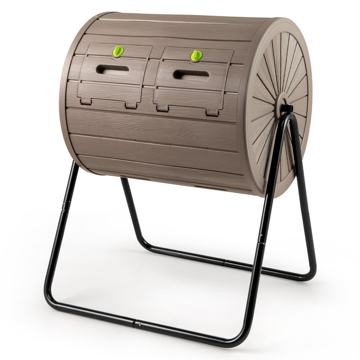 142  Large Outdoor Compost Tumbler with Dual Chambers-Coffee