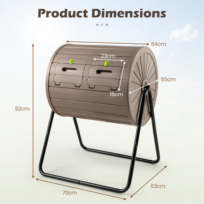 142  Large Outdoor Compost Tumbler with Dual Chambers-Coffee