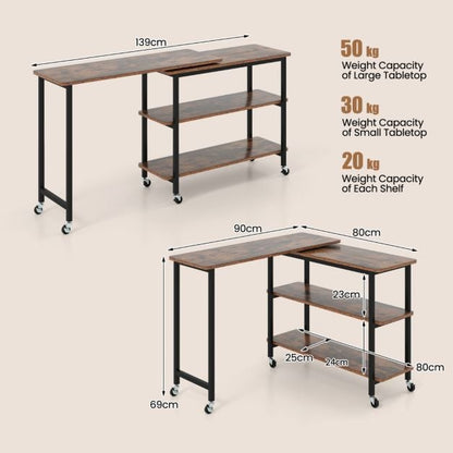 360° Free Rotating Sofa Side Table with Swivel and Sliding Tabletop-Rustic Brown