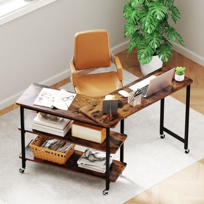 360° Free Rotating Sofa Side Table with Swivel and Sliding Tabletop-Rustic Brown