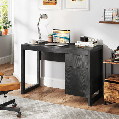 Wooden Computer Desk with Drawer and Cabinet-Black