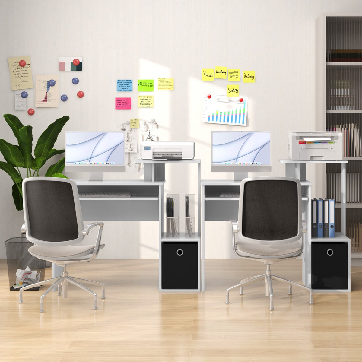 Space-saving Computer Desk with Open Shelf and Fabric Storage Drawer-White