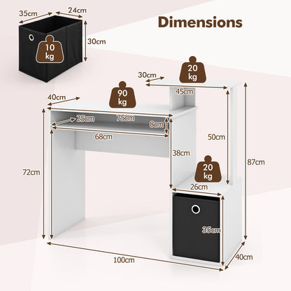 Space-saving Computer Desk with Open Shelf and Fabric Storage Drawer-White