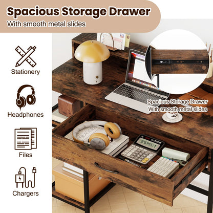 Computer Desk with Power Outlets and Top Shelf-Rustic Brown