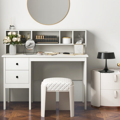 Computer Desk with Power Outlets and 5-Cubby Hutch-White