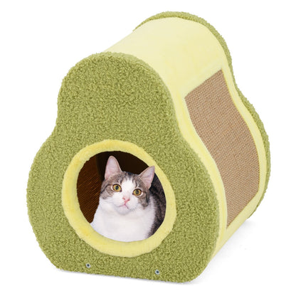 Avocado Shaped Cat House Cute Shelter with Jute Scratching Post Round Cat Hole Compact Condo with Scratching Post 35 x 33 x 40 cm Green