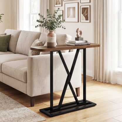 100 cm Rectangular Console Table with Geometric Metal Frame-Rustic Brown