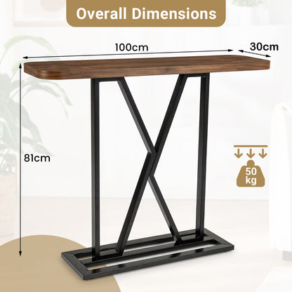 100 cm Rectangular Console Table with Geometric Metal Frame-Rustic Brown