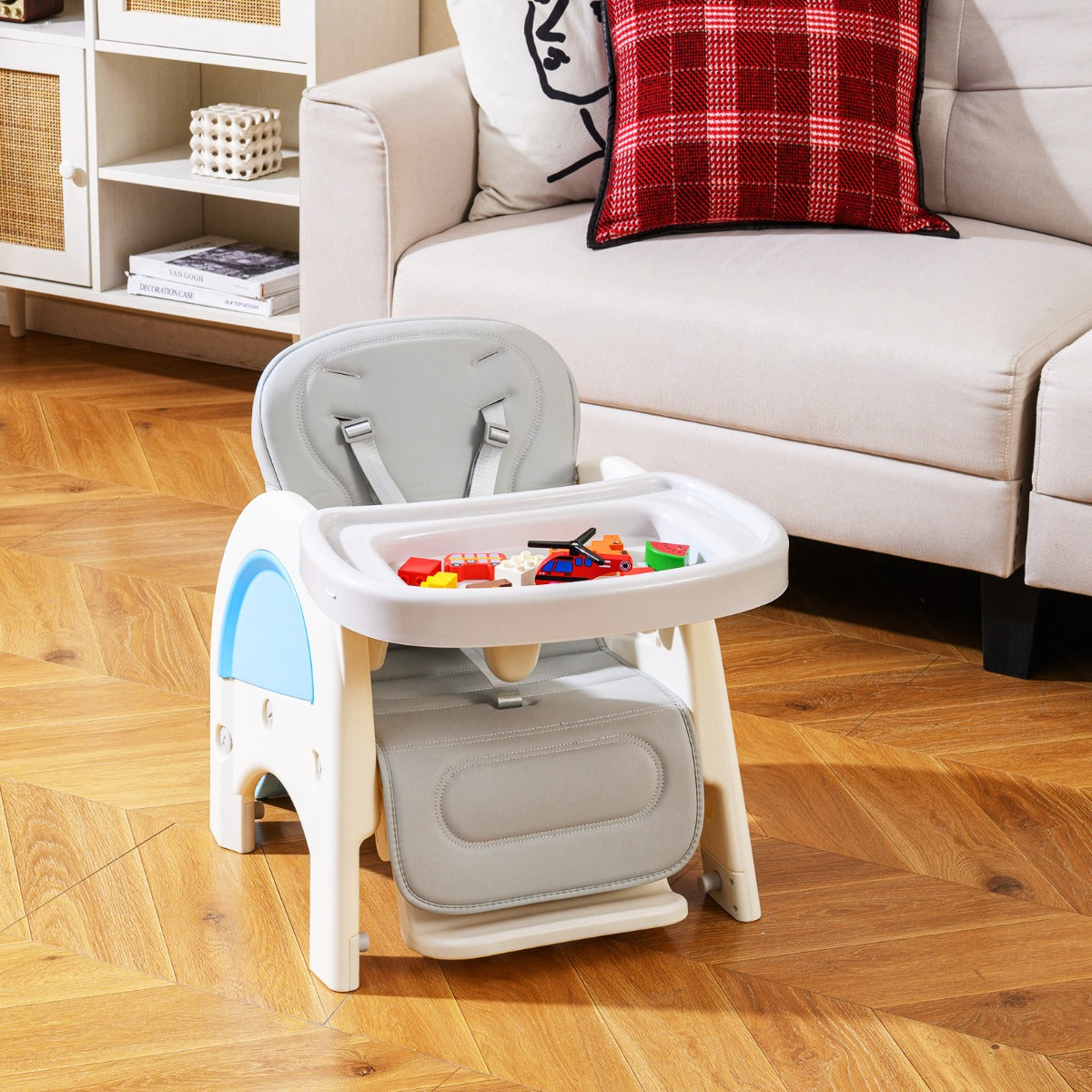Convertible Baby High Chair with Double-layer Tray and Adjustable Backrest-Blue