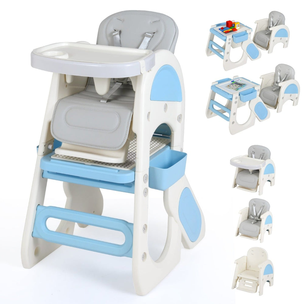 Convertible Baby High Chair with Double-layer Tray and Adjustable Backrest-Blue