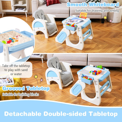 Convertible Baby High Chair with Double-layer Tray and Adjustable Backrest-Blue