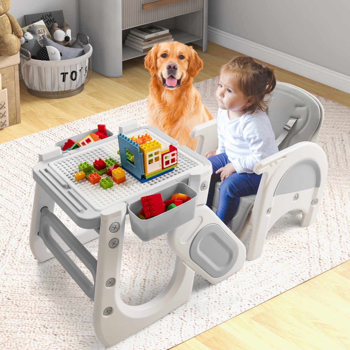 Convertible Baby High Chair with Double-layer Tray and Adjustable Backrest-Grey