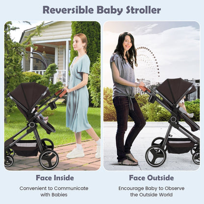 Convertible Baby Stroller with Footmuff and Extendable Canopy-Black