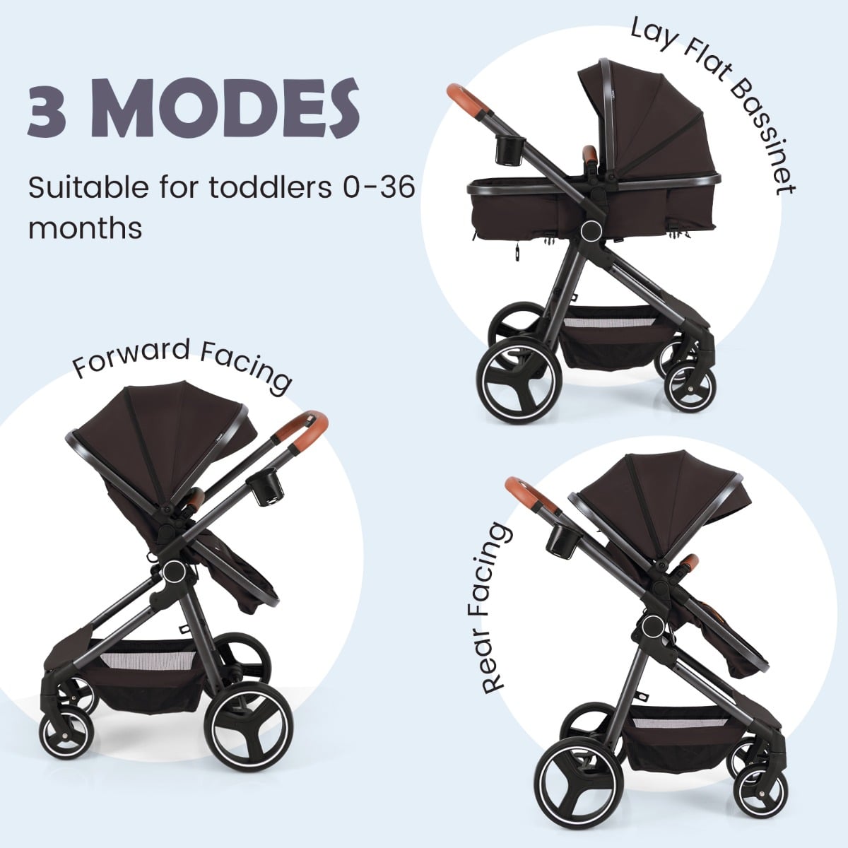 Convertible Baby Stroller with Footmuff and Extendable Canopy-Black