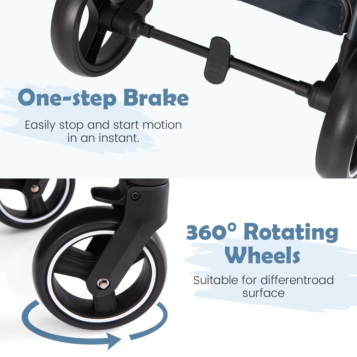 Convertible Baby Stroller with Footmuff and Extendable Canopy-Black