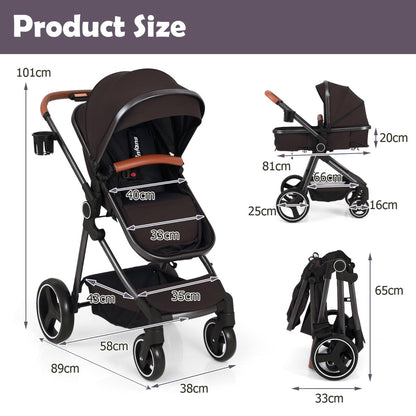 Convertible Baby Stroller with Footmuff and Extendable Canopy-Black