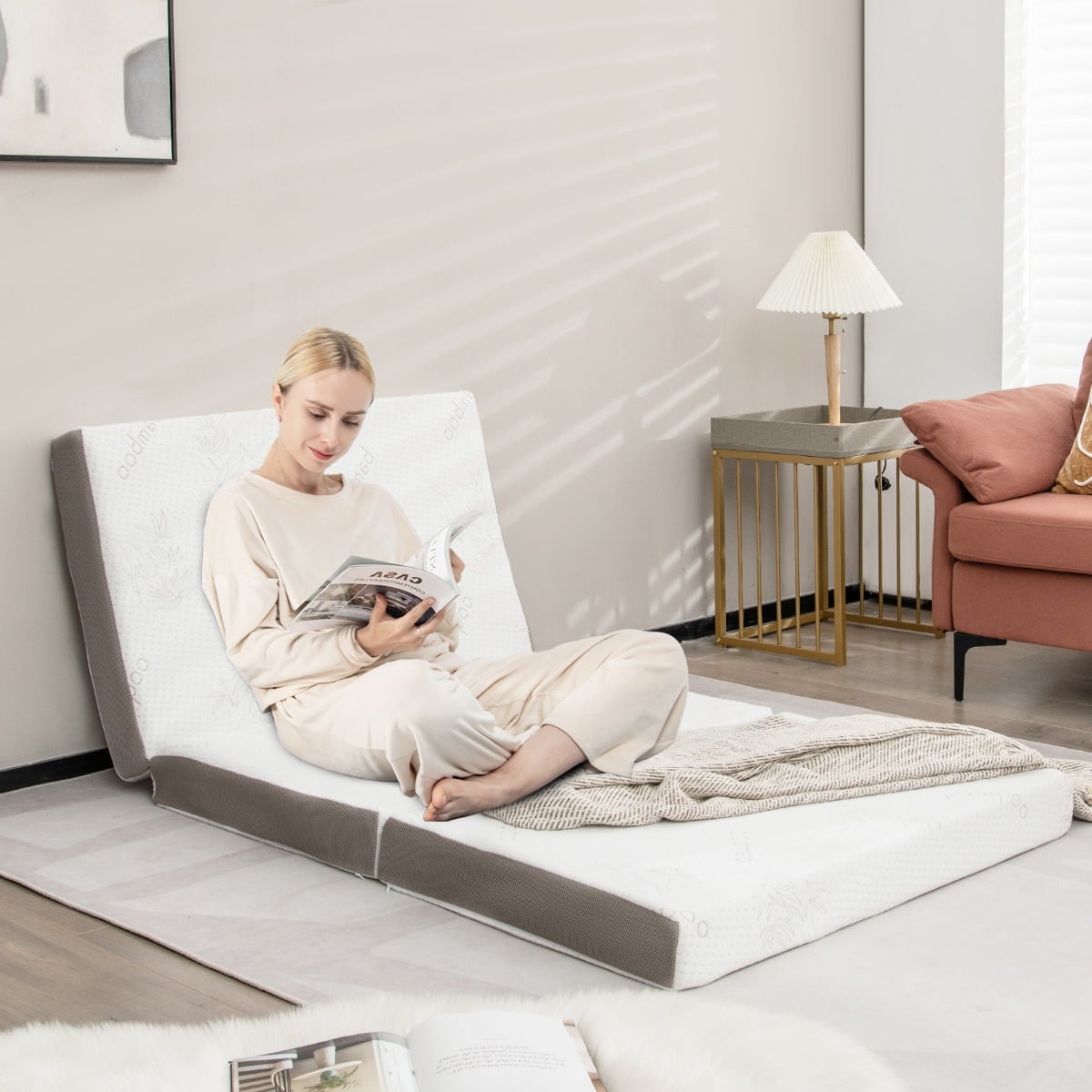 Cooling Gel Memory Foam Folding Mattress with Bamboo Cover and Mesh Border Fabric-S