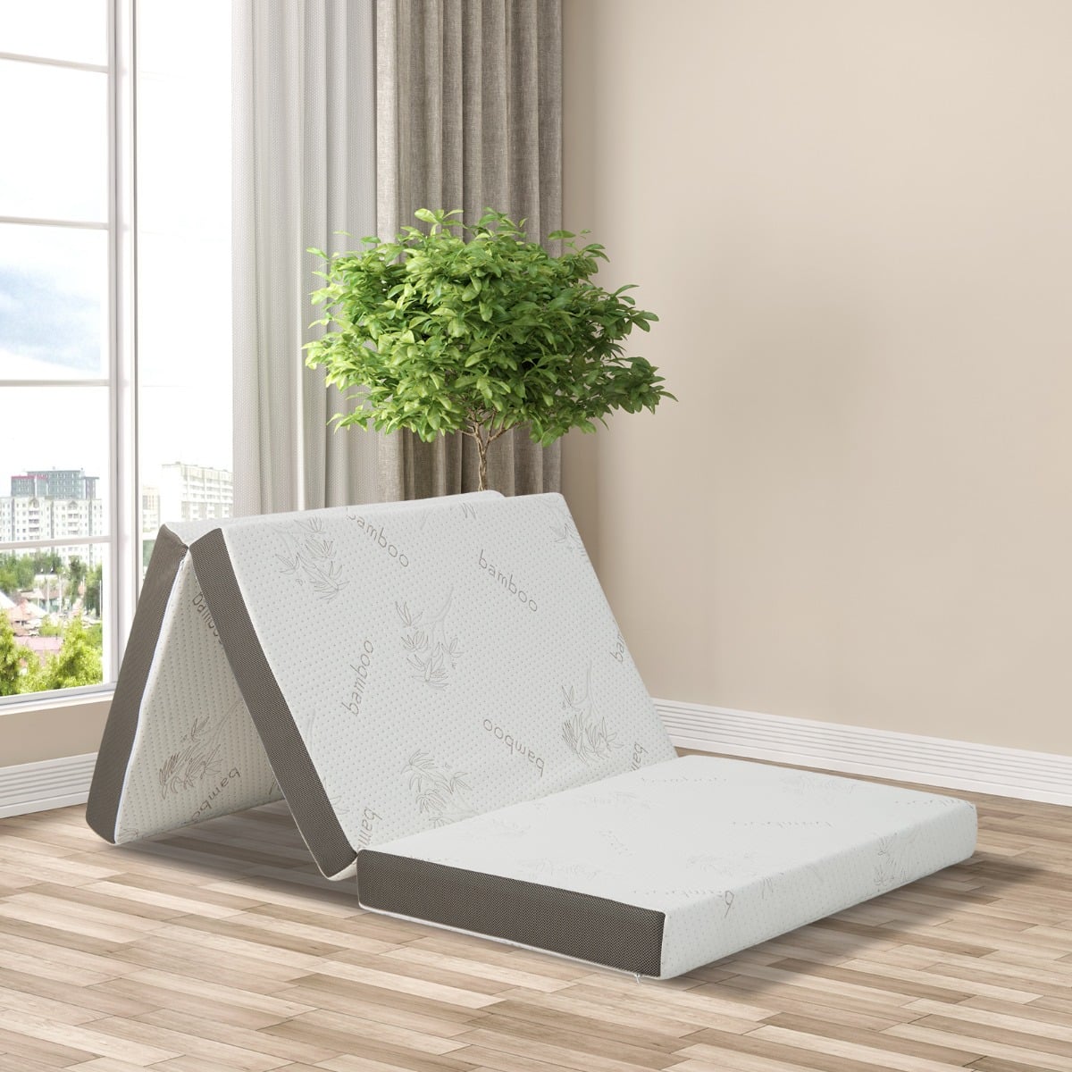 Cooling Gel Memory Foam Folding Mattress with Bamboo Cover and Mesh Border Fabric-S