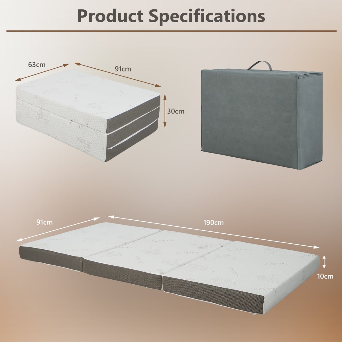 Cooling Gel Memory Foam Folding Mattress with Bamboo Cover and Mesh Border Fabric-S