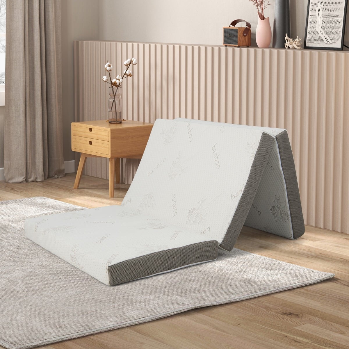 Cooling Gel Memory Foam Folding Mattress with Bamboo Cover and Mesh Border Fabric-S