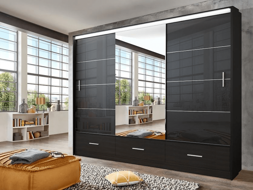 Cornelia 250cm Large High Gloss Sliding Wardrobe - White, Black, Grey