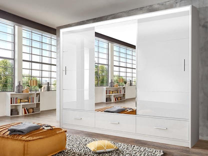 Cornelia 250cm Large High Gloss Sliding Wardrobe - White, Black, Grey