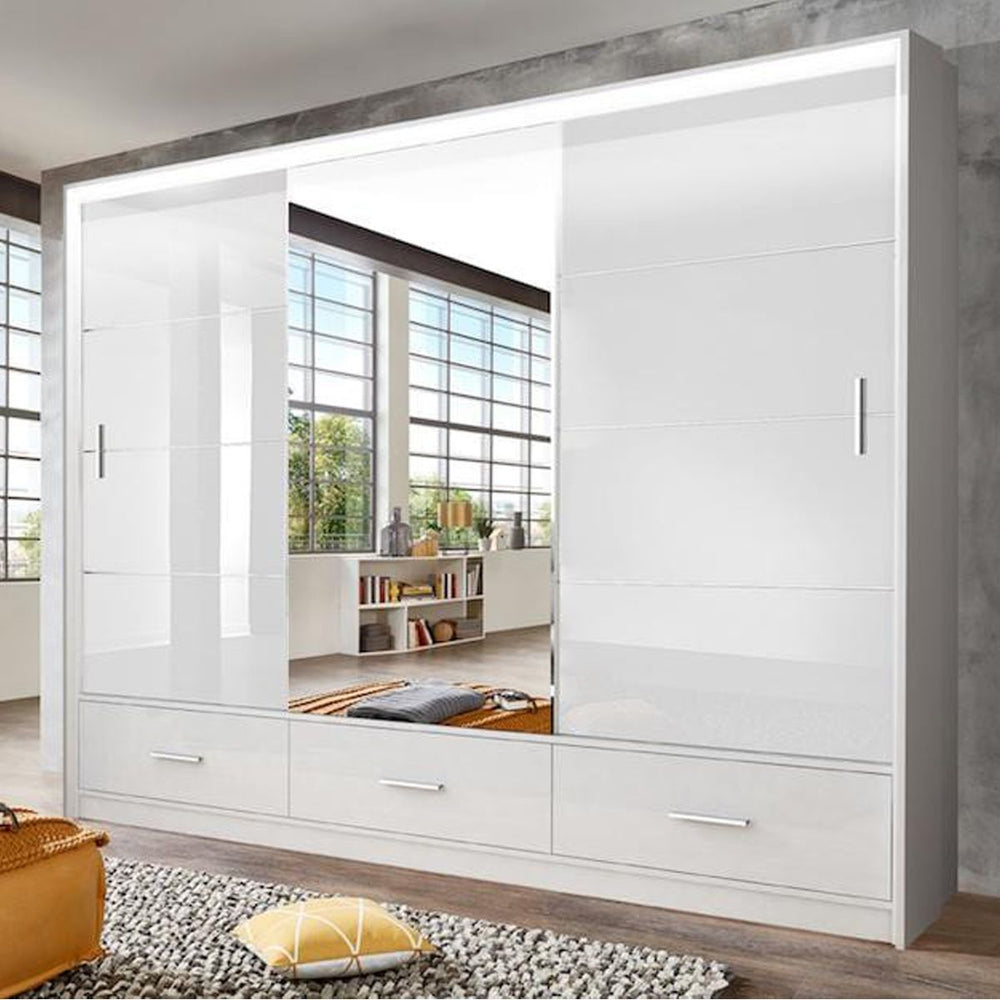 Cornelia 250cm Large High Gloss Sliding Wardrobe - White, Black, Grey