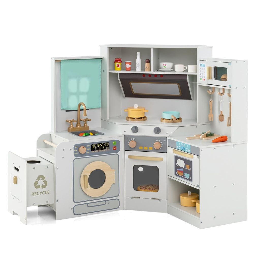 Corner Kitchen Playset with Pull-out Trash Can-Light Grey