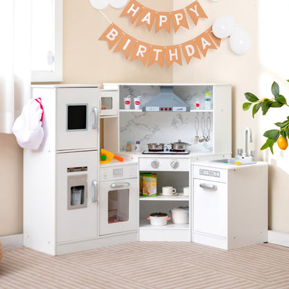 Kids Corner Kitchen Playset with Separated Washing Basin-White