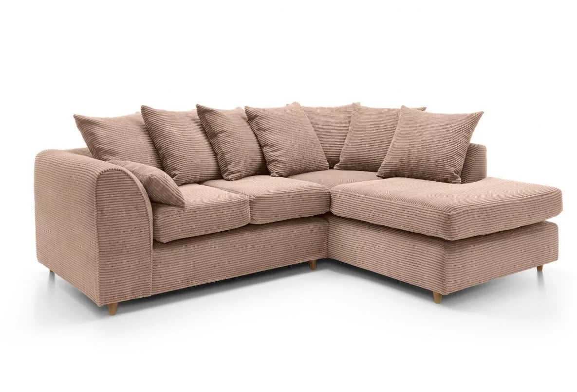 Jasmine Jumbo Cord Corner Sofa - Rigth Arm Brown
